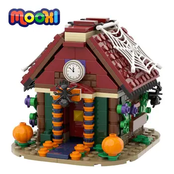 MOOXI בית ליל כל הקדושים דלעת לכרכרה בלוק צעצוע חינוכי לילדים פסטיבל מתנה בניין לבנים להרכיב חלקים MOC1279