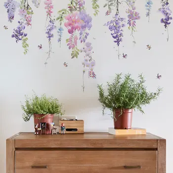 דבק עצמי יפה פרח הגפן מדבקת קיר הסלון, חדר השינה רקע קישוט קיר בבית לייפות עיצוב