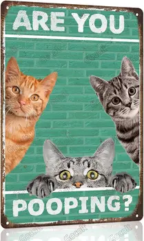 Gocolt מצחיק אמבטיה קישוט קיר שלט אתה צואה? חתול - שלט מתכת אמנות של החתול מתנת מאהב
