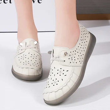 נשים עור נעליים מזדמנים גברת חלול החוצה רך נעלי גרסה קוריאנית שטוח נעלי מוקסינים נשים מותג יוקרה Zapatillas Mujer