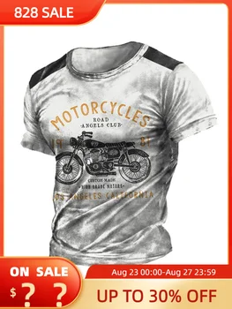 חדש כביש 66 חולצת הטריקו של הגברים אופנוע להדפיס את החולצה הקיץ וינטג ' קט O-צוואר רופף לכל היותר זכר מזדמן שרוול קצר Tees