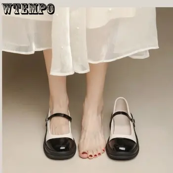 WTEMPO מרי ג ' יין קטן עור נעלי נשים קיץ בוהן עגול עם עבה עם סוליות אמצע העקב נעלי יחיד Dropshipping הסיטונאי
