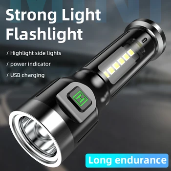 פנס LED מובנה סוללה נטענת USB אור חזק, מיני קלח לפיד אור פלאש קמפינג עמיד למים ארוך טווח פנס