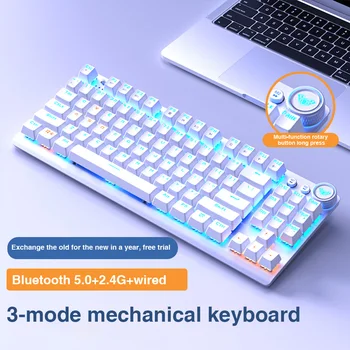 AULA אלחוטית Mechanical Gaming Keyboard 87 מפתח תלת מצבי 2.4 G/Bluetooth/קווי תאורה אחורית של מקלדת עבור Windows/Mac/IOS/אנדרואיד