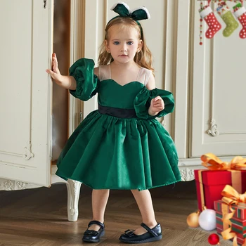 תינוק חג המולד שמלה לנערות פעוט הנסיכה Shoulderless ירוק 1 יום הולדת לילדים מסיבת שמלות ילדה חתונה חג המולד ערב