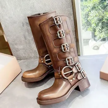 2023 חדש אבזמים אופנה רחוב מגפי רכיבה שיק מגניב המערבי הברך גבוה אתחול נעלי נשים